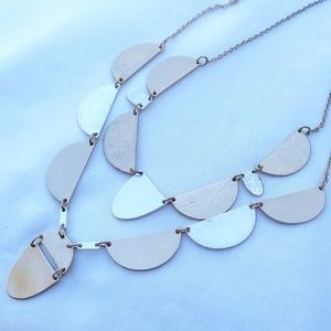 Set of 2 Half Moon Disc Necklaces in Brass & Silver Tone Colors / Mixed Metals